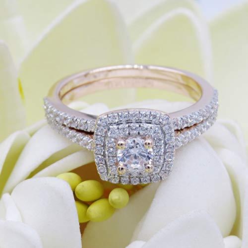 Dazzlingrock Collection 1.50 Carat (ctw) 14K Round Cubic Zirconia Ladies Bridal Ring Set 1 1/2 CT, Rose Gold, Size 7.5