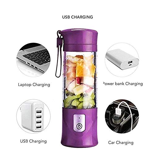 Portable Juicer Blender, USB Travel Juice Cup Baby Food Mixing Machince with Updated 6 Blades with Powerful Motor 4000mAh Rechargeable Battery,13Oz Bottle(purple)
