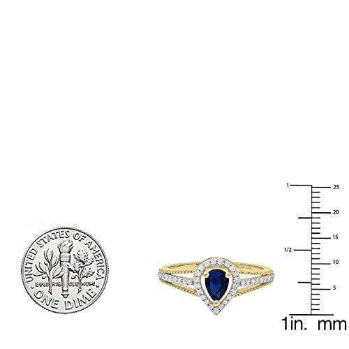 Dazzlingrock Collection 14K 6X4 MM Pear Lab Created Blue Sapphire & Round Diamond Bridal Halo Ring, Yellow Gold, Size 7
