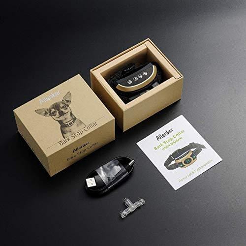 Allenker 2019 Upgrade Version Dog Bark Collar with Beep Vibration Static Shock - 3 Levels Sensitivity, Rechargeable Bark Collar for Small Dogs Medium Large Dogs with Breathing Light – Rainproof