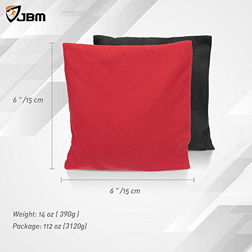 JBM Cornhole Bag (Pack of 8) Weather Resistant Cornhole Bags with Recycled Plastic Pellets for Tossing Corn Hole Game - Free Carrying Bag Included (Red & Black, 14 oz/Pack of 8)