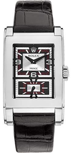 Rolex Men's Cellini Prince Automatic Black/Silver Dial Black Genuine Crocodile