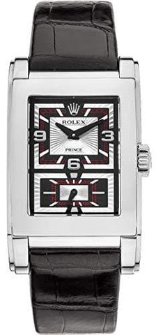 Rolex Men's Cellini Prince Automatic Black/Silver Dial Black Genuine Crocodile