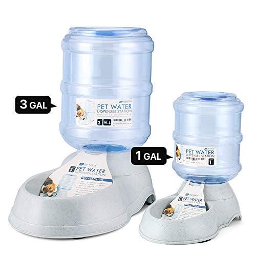 Flexzion Pet Water Dispenser Station, Self Replenish Pet Waterer Automatic Gravity Fed Drinking Fountain Stand with Antimicrobial Microban Plastic for Dog Cat Animal - (1 Gallon)
