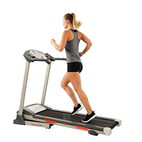 Sunny Health & Fitness SF-T7603 Electric Treadmill w/ 9 Programs, 3 Manual Incline, Easy Handrail Controls & Preset Button Speeds, Soft Drop System