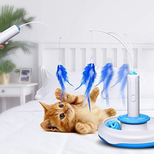isYoung Cat Teasing Toy, Electric Mute Training Cat Toy Kitten Rotating Teaser Feather, Fun Playing Interactive Smart Game Pet Toy (Cat Teasing Toy)