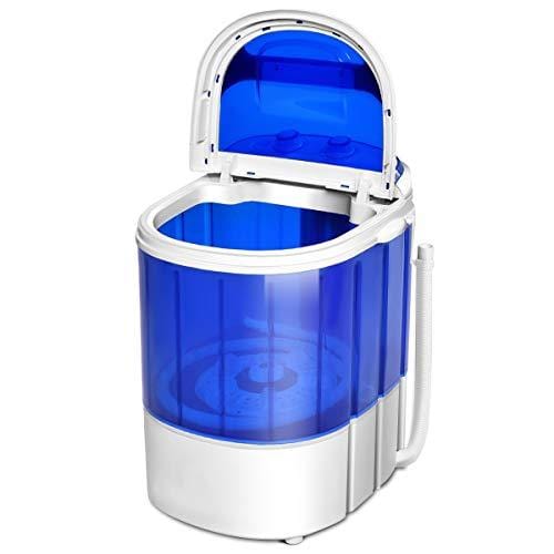 COSTWAY Mini Washing Machine, Portable Washer for Compact Laundry, Small Semi-Automatic Compact Washing Machine with Timer Control Single Translucent Tub 7lbs Capacity(Blue + White)