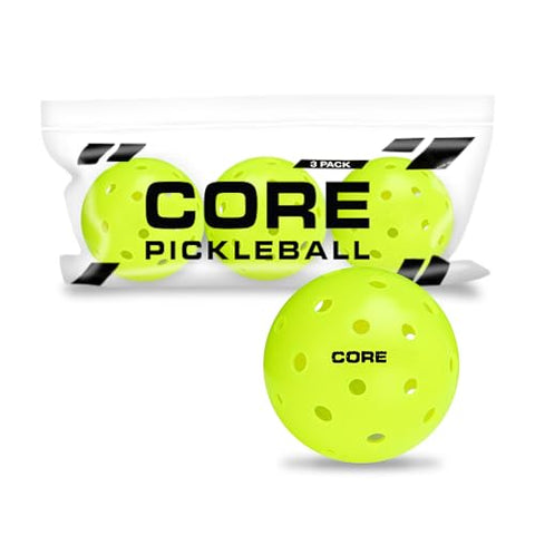 CORE Pickleball Balls for Professionals and All Levels of Play, USA Pickleball Approved Durable Outdoor Pickleball Balls with 40 Holes (3 Pack)