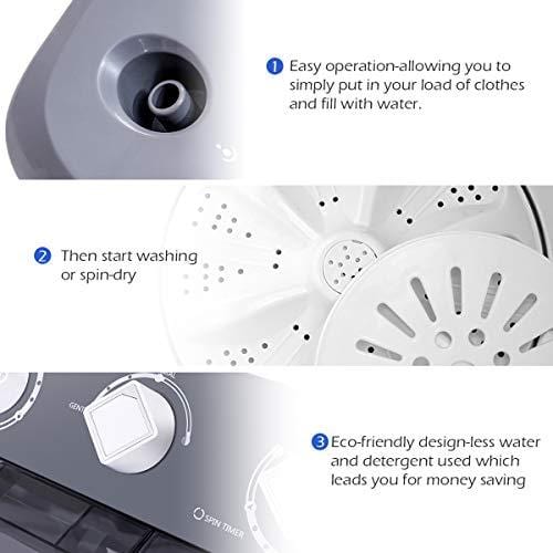 Giantex Portable Washing Machine Compact Twin Tub Washer and Spain Spinner Laundry Clothes Washer (10lbs for washing and 6lbs for Spinning- Gray+ White)