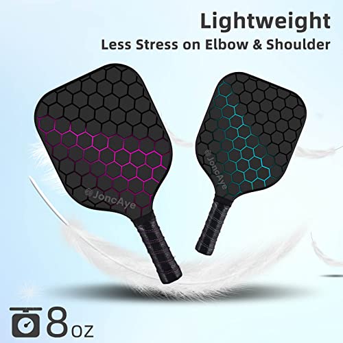 JoncAye Pickle-Ball-Paddle Set of 2 with Outdoor Indoor Balls, Paddle Bag | USAPA Approved Fiberglass Pickleball-Rackets 2 Pack for Kids Adults | Pink Blue for Women Men