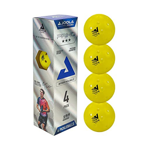 JOOLA Primo Pickleball Balls - 4 Pack of 3 Star Tournament Indoor and Outdoor Pickleball Balls - USAPA Approved - Ideally Weighted and Precision Crafted 40 Hole Design Official Size