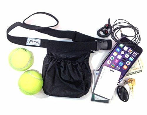 Tennis Ball Holder Bag | SPORTS & TRAVEL HIP PACK - Black | Pickleball Holder | PERFECT TRAVELING AIRPORTS (Tennis Balls, Pickle Balls, iPhone, Keys, Passport) Pocket For Every Purpose (PFEP)
