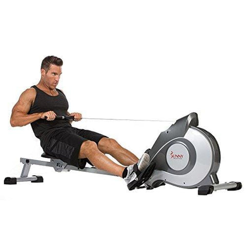 Sunny Health & Fitness Magnetic Rowing Machine with LCD Display, 8 Resistance Levels, 44 Inch Rail Inseam and 250 LB Max Weight - SF-RW5515