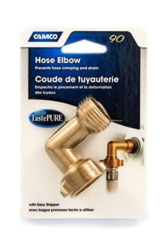 Camco 90 Degree Hose Elbow- Eliminates Stress and Strain On RV Water Intake Hose Fittings, Solid Brass (22505)