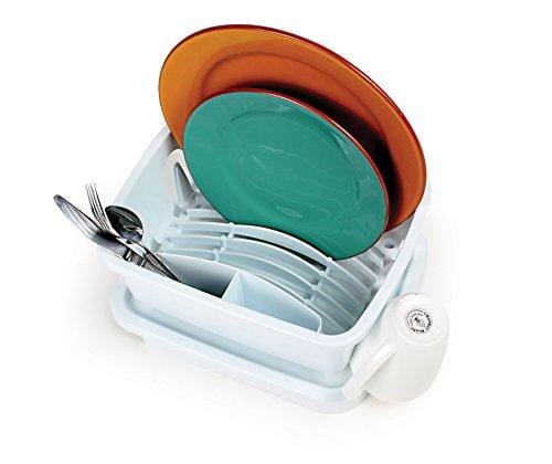 Camco Durable Mini Dish Drainer Rack and Tray Perfect for RV Sinks, Marine Sinks, and Compact Kitchen Sinks- White (43511)