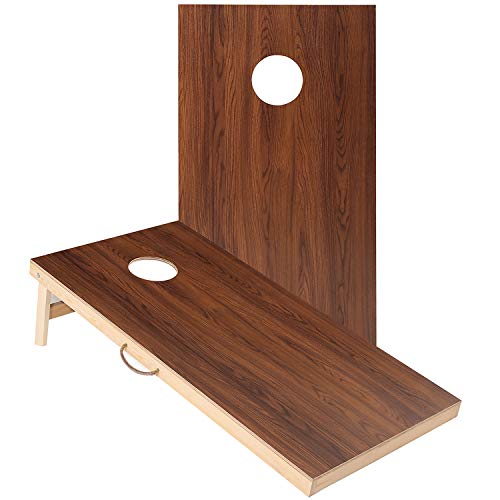 Sportdo Solid Wood Cornhole Set, Both Sides Printed Wood Grain Two Regulation Size 4' x 2'Cornhole Boards, Bean Bag Toss Game with 8 Bags