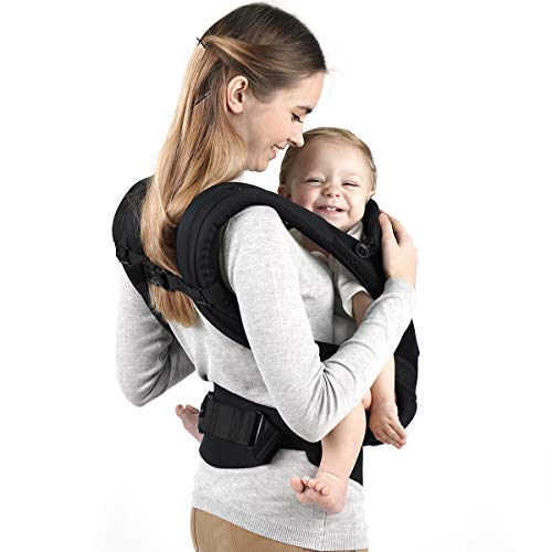 Maydolly Baby Carrier, 5-in-1 Convertible Carrier Ergonomic, Soft Breathable Mesh Cmfortable, Front and Back Carrier, with Head Support, Padded Shoulder Strap (Black)