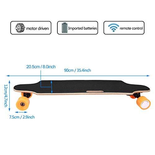 35.4" Electric Skateboard 10km Range 250W Hub-Motor 2.9" Wheels Longboard with Remote Controller Waterproof IP54 (Orange)