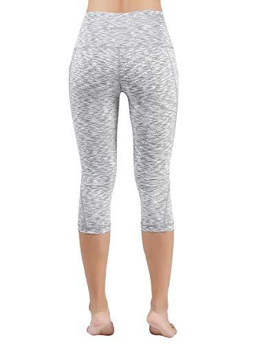 ODODOS High Waist Out Pocket Yoga Capris Pants Tummy Control Workout Running 4 Way Stretch Yoga Leggings,SpaceDyeWhite,Medium