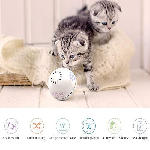 Vircomone Smart Interactive Cat Play and Toys Ball, USB Rechargeable Motion Activated Automatic Rotating Electronic Pet Toy,Built-in Spinning Sparkle Eye-Protection LED Catnip Chamber cat Toy Balls