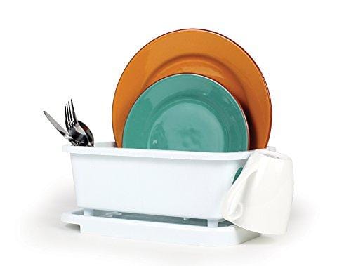 Camco Durable Mini Dish Drainer Rack and Tray Perfect for RV Sinks, Marine Sinks, and Compact Kitchen Sinks- White (43511)