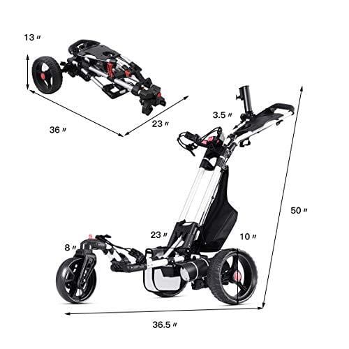 Tangkula Electric Golf Push Cart Manual Control Foldable Umbrella Holder Scorecard Holder Lithium Battery TPR Handle Golf Carts