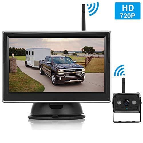 Emmako HD 720P Digital Wireless Backup Camera With 5'' Monitor System For Trailer,Truck,RV,Motorhome,High-Speed Observation Camera Adjustable Rear/Front View, Guide Lines ON/Off,IP69K Waterproof