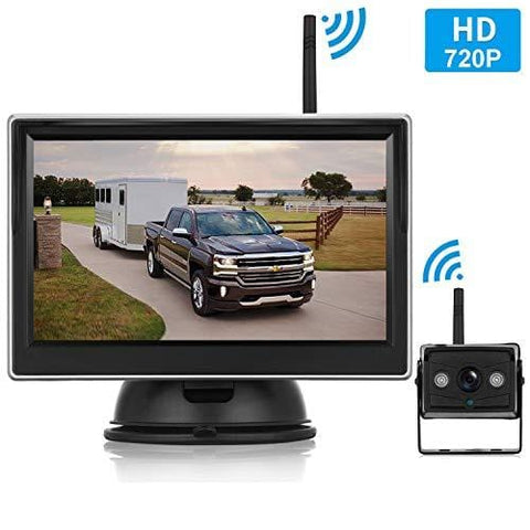 Emmako HD 720P Digital Wireless Backup Camera With 5'' Monitor System For Trailer,Truck,RV,Motorhome,High-Speed Observation Camera Adjustable Rear/Front View, Guide Lines ON/Off,IP69K Waterproof