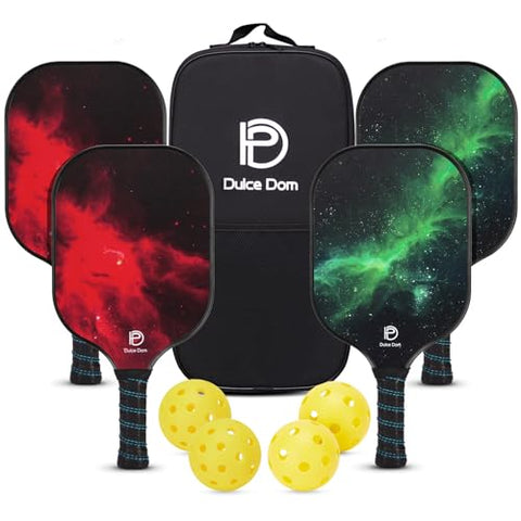 DULCE DOM Pickleball Paddles Set of 4, USAPA Approved Pickleball Set with Premium Pickleball Paddles, 4 Pickleball Balls & Pickleball Bag, Pickle Ball Rackets Gifts for Men Women
