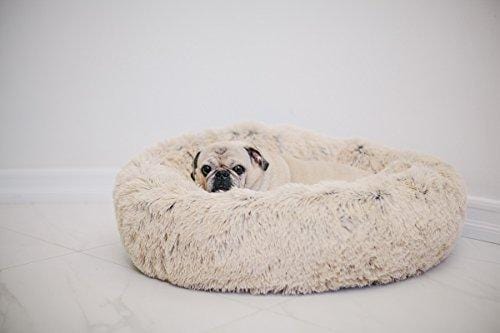 Best Friends by Sheri Calming Shag Vegan Fur Donut Cuddler (23x23) - Small Round Donut Cat and Dog Cushion Bed, Warming and Cozy for Improved Sleep - Prime, Machine Washable - Small Pets Up to 25 lbs