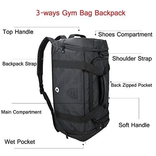 Gym Duffle Bag Backpack Waterproof Sports Duffel Bags Travel Weekender Bag for Men Women Overnight Bag with Shoes Compartment Black