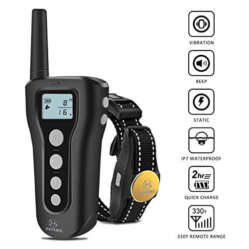 Peteme Dog Training Collar Rechargeable with Beep/Vibra/Electric Shock ，100% Waterproof Training Collar, Up to 1200Ft Remote Shock Electric Collar