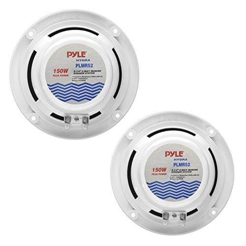 5.25 Inch Dual Marine Speakers - 2 Way Waterproof and Weather Resistant Outdoor Audio Stereo Sound System with 150 Watt Power, Poly Carbon Cone, Cloth Surround and Low Profile Design - 1 Pair - PLMR52