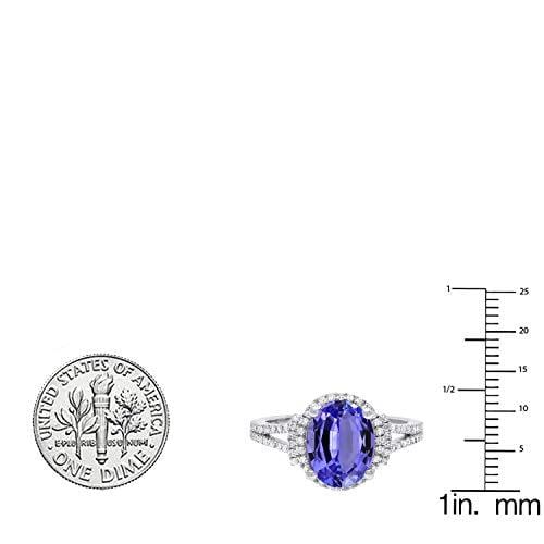 Dazzlingrock Collection 14K 10X8 MM Oval Tanzanite & Round White Diamond Ladies Halo Engagement Ring, White Gold, Size 10