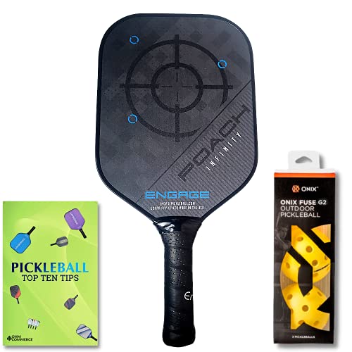 Engage Poach Infinity Second Generation Pickleball Paddle (Standard Weight 8.0 – 8.5 oz) & Onix 3-Pack Fuse G2 Pickleballs & Pickleball Tips Bundle Set – Racket for Control, Feel, Spin (Blue)