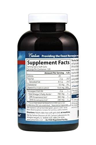 Carlson - The Very Finest Fish Oil, 700 mg Omega-3s, Norwegian, Sustainably Sourced, Lemon, 240 soft gels