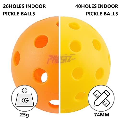 Pickleballs 4-Pack | PHYSIZZ Indoor Pickleball Balls | USAPA Approved | Orange 26 Holes with Storage mesh Bag