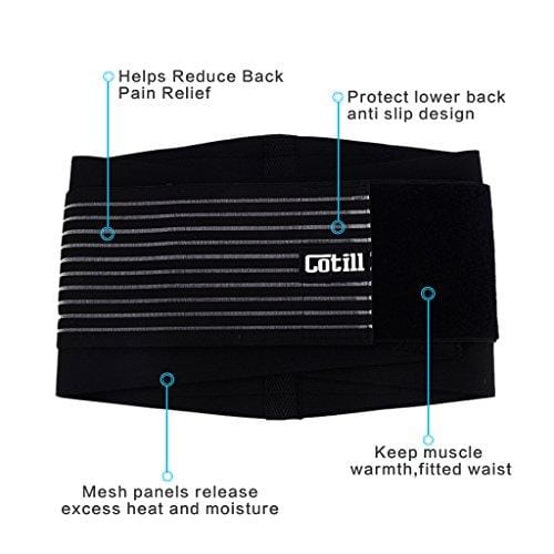 Cotill Back Brace Lumbar Lower Belt Brace and 8 Stable Splints Support - Dual Adjustable Straps and Breathable Mesh Panels for Back Pain and Stress Relief (L/XL)