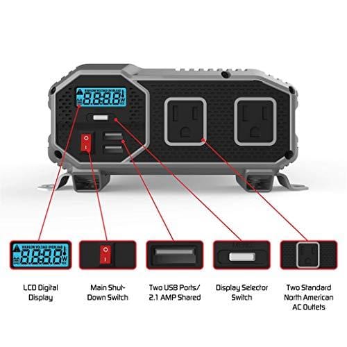 ENERGIZER 2000 Watt 12V Power Inverter, Dual 110V AC Outlets, Automotive Back Up Power Supply Car Inverter, Converts 120 Volt AC with 2 USB ports 2.4A Each
