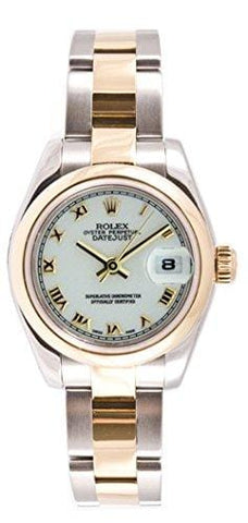 Rolex Ladys New Style Heavy Band Stainless Steel & 18K Gold Datejust Model 179163 Oyster Band Smooth Bezel White Roman Dial