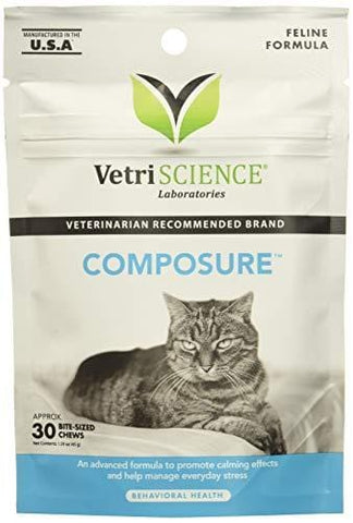 (4 Packages) VetriScience Laboratories - Composure Feline, 120 Bite-Sized Chews Total (30 Per Pack)