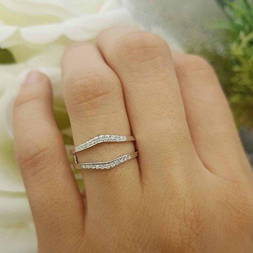 Dazzlingrock Collection 0.12 Carat (ctw) 10K Round White Diamond Ladies Enhancer Guard Wedding Band, White Gold, Size 7