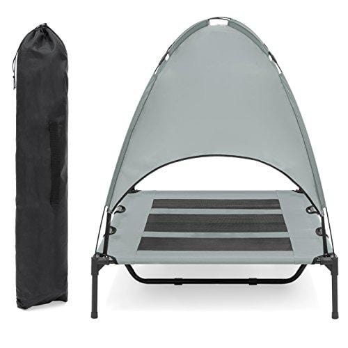 Best Choice Products 48in Outdoor Raised Mesh Cot Cooling Dog Pet Bed w/Removable Canopy, Travel Bag - Gray