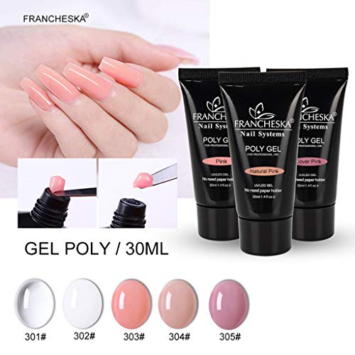 Poly Nail Gel set with Fake Nails Kit Gel Enhancement Nails Set For Nails Art Salon at Home Beginner DIY 7 Color Gel Nails Builder Enhancement Kits (302#)