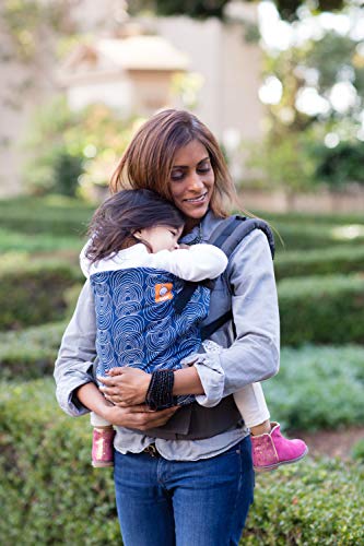 Baby Tula Multi-Position, Ergonomic Baby Carrier, Front and Back Carry for 15 – 45 pounds – Ripple (Blue with White Circles)