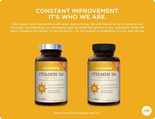 NatureWise Vitamin D3 5,000 IU for Healthy Muscle Function, Bone Health, & Immune Support | Non-GMO in Cold-Pressed Organic Olive Oil & Gluten-Free (Packaging May Vary) [1Year Supply - 360 Count]