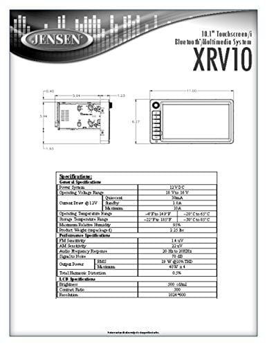 Jensen XRV10 Double DIN 10.1" Touchscreen Bluetooth Multimedia Receiver & Back-Up Observation System System, SiriusXM Ready / Built-In BT Technology / iPhone - iPod / MHL / HDMI / USB / AV In