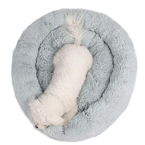 Veehoo Self-Warming Round Dog Bed for Medium Dogs & Cats, Luxurious Faux Fur Donut Cuddler, Bolster Pet Bed & Sofa, Extra Plush Dog Pillow & Couch, Machine Washable, Grey