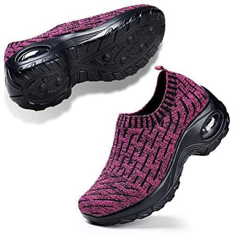 Women's Tennis Shoes Lightweight Athletic Sport Gym Slip on Wide Width Walking Loafer Sneakers Rose 7