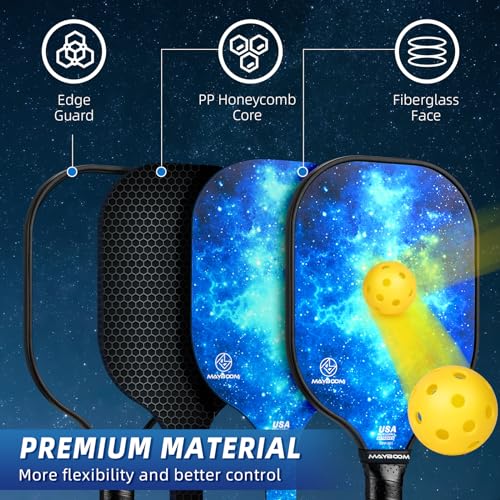 Pickleball Paddles Set of 2/4, USAPA Approved Pickleball Set Pickleball Rackets 2 Pack, Fiberglass Surface Pickle-Ball Equipment, Pickleball Racquet Gifts for Beginners & Pros(Blue)